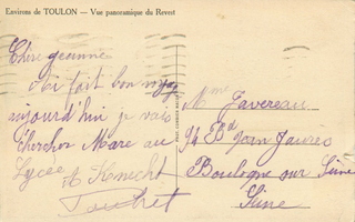 Verso de la carte Environs de Toulon - Vue Panoramique du Revest écrite par A.Knecht